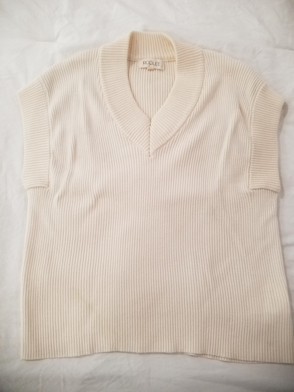 Roolee Cream Ribbed V-Neck Sleeveless Knit Top - Picture 3 of 3